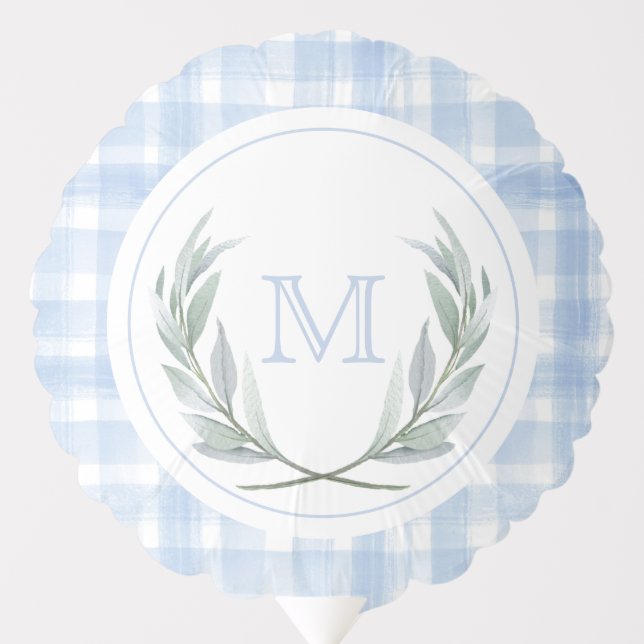 Blue Gingham Laurel Crest  Balloon (Front)