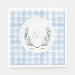 Blue Gingham Laurel Crest Paper Napkins