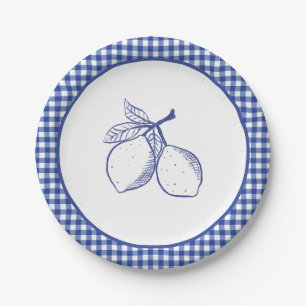 Blue Gingham Lemon Summer Celebration Paper Plates