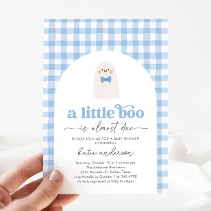Blue Gingham Little Boo Ghost Baby Shower Invitation