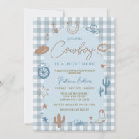 Blue Gingham Little Cowboy Wild West Baby Shower
