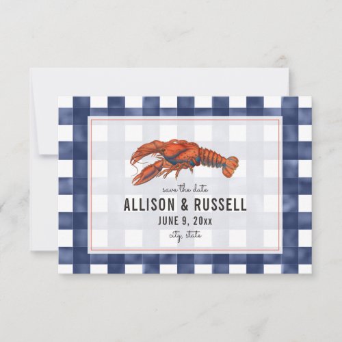 Blue Gingham Lobster Rustic Wedding Save The Date
