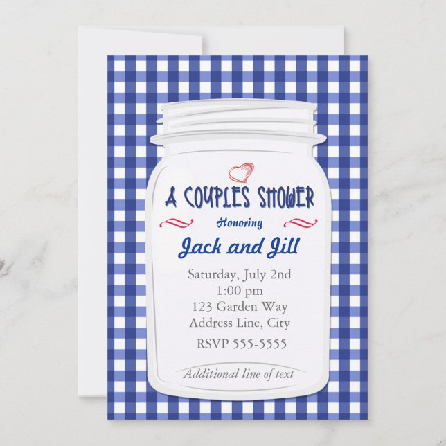 Blue Gingham Mason Jar Shower Country Invitation (Front)