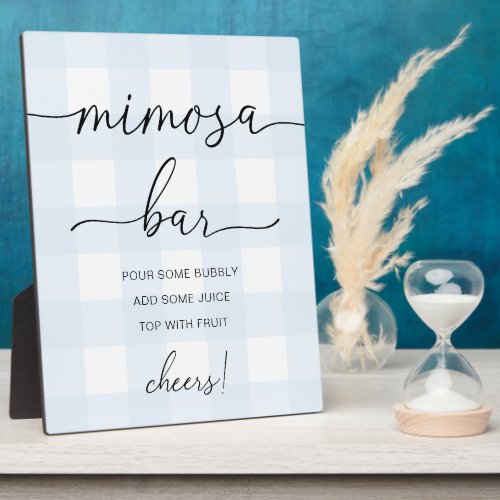 Blue Gingham Mimosa Bar Sign Plaque