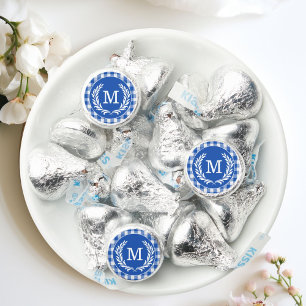 Blue Gingham Monogram Crest Wedding Hershey®'s Kisses®