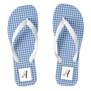 Blue Gingham Monogram Flip Flops
