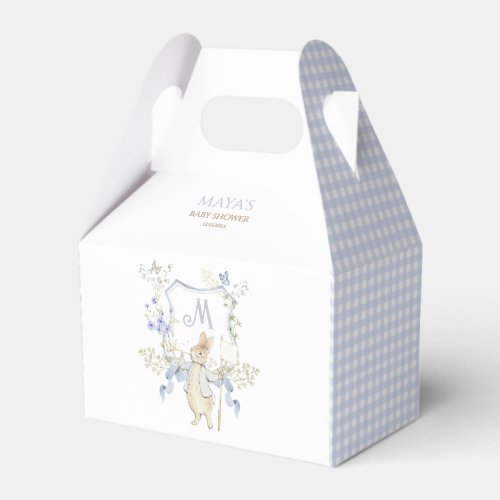 Blue Gingham Monogram Peter the Rabbit Baby Shower Favor Boxes