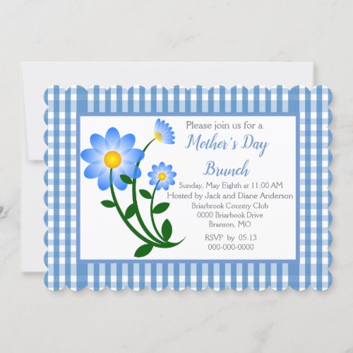 Blue Gingham Mothers Day Holiday Brunch Invitation