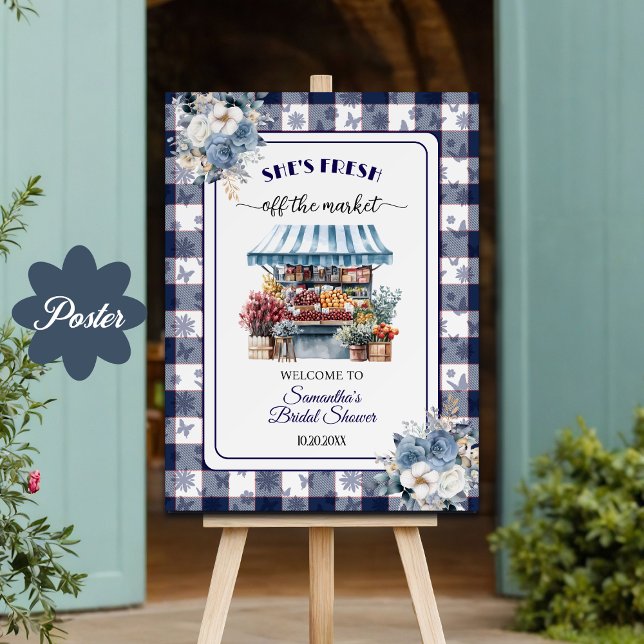 Blue Gingham Off the Market Bridal Shower  Poster (Creator Uploaded)
