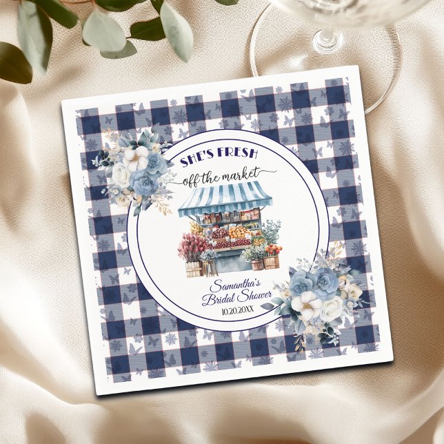 Blue Gingham Off the Market Floral Bridal Shower Napkins (Creator Uploaded)