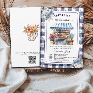 Blue Gingham Off the Market QR Code Bridal Shower Invitation