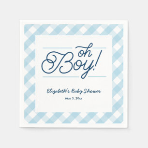 Blue Gingham "Oh Boy" Baby Shower Napkins