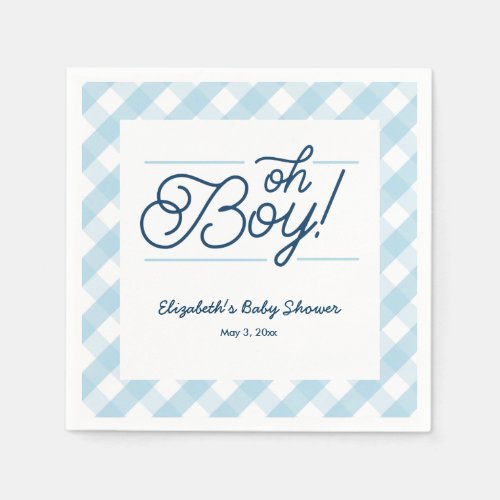 Blue Gingham Oh Boy Baby Shower Napkins