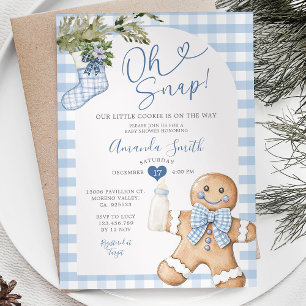 Blue Gingham Oh Snap Christmas Boy Baby Shower Invitation