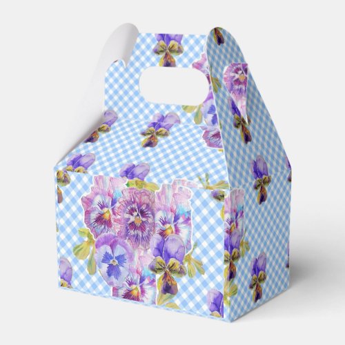 Blue Gingham Pansy Wedding Floral Cake Favor Boxes