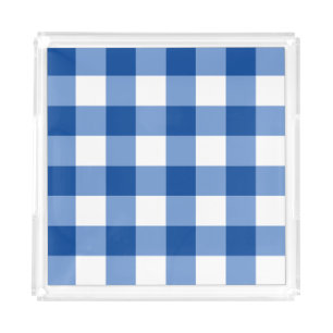 Blue gingham pattern acrylic tray