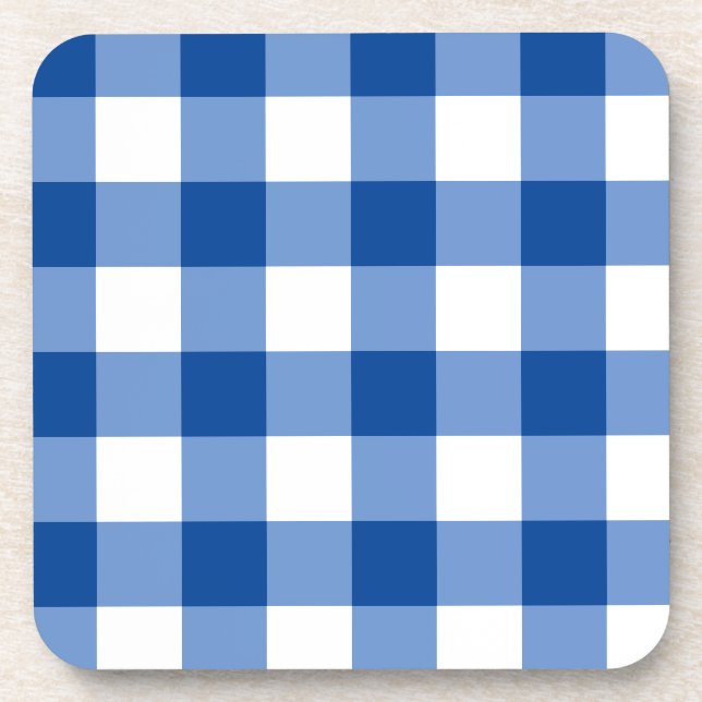 Blue gingham pattern beverage coaster (Front)