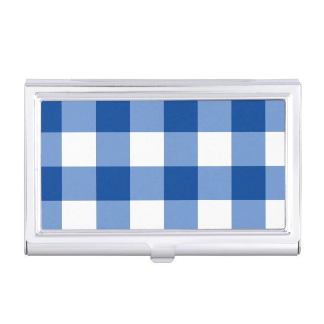 Blue gingham pattern business card case (Front)