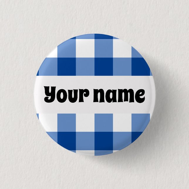 Blue gingham pattern button (Front)