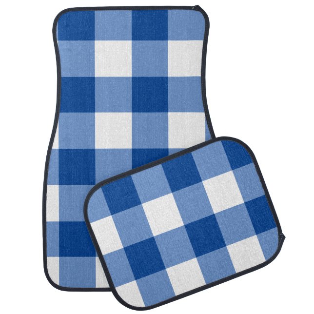 Blue gingham pattern car floor mat (Set)