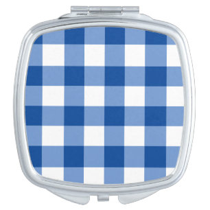 Blue gingham pattern compact mirror