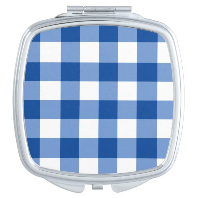 Blue gingham pattern compact mirror (Front)