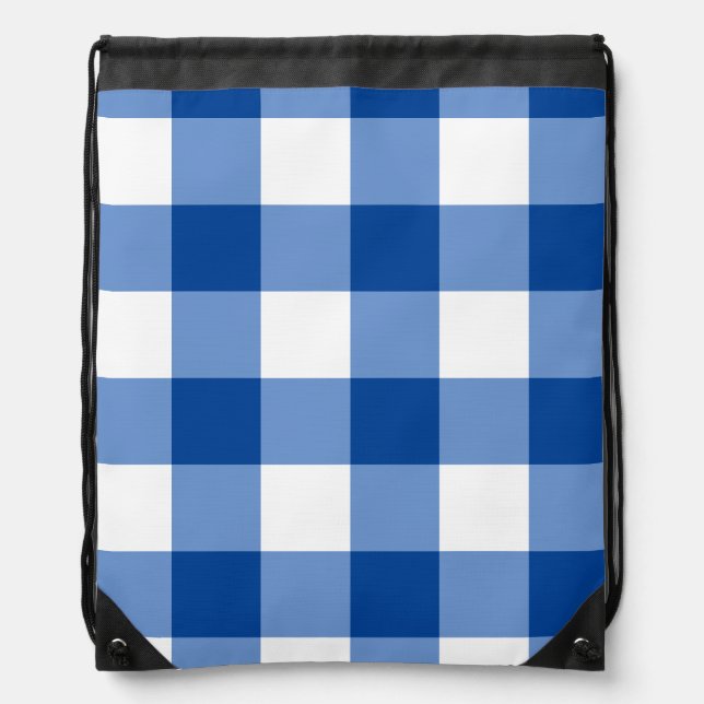 Blue gingham pattern drawstring bag (Front)