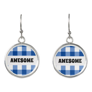 Blue gingham pattern earrings