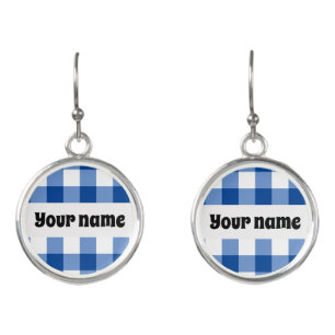 Blue gingham pattern earrings