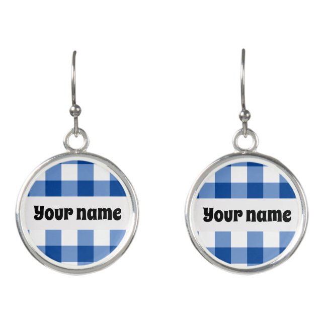 Blue gingham pattern earrings (Front)