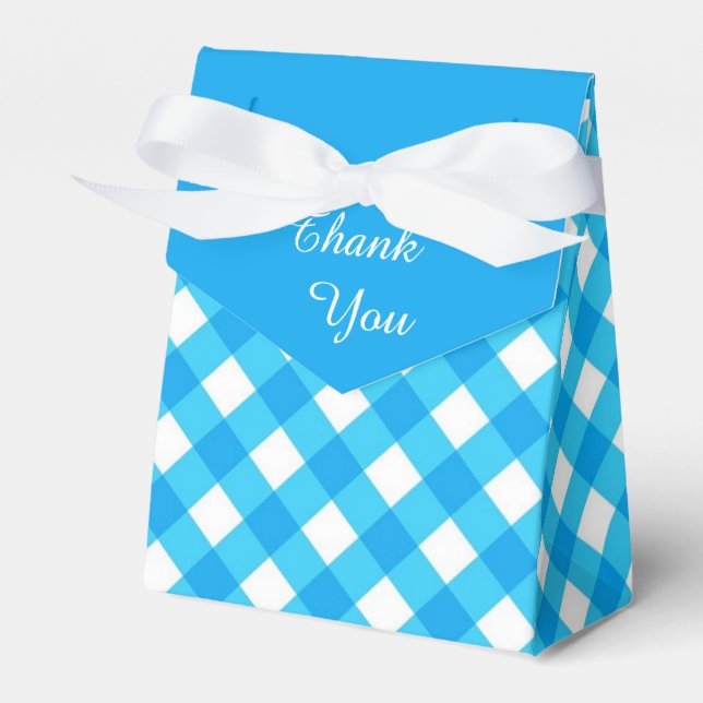 Blue Gingham Pattern Favor Boxes (Front Side)