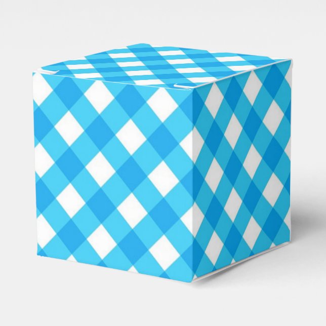 Blue Gingham Pattern Favor Boxes (Front Side)