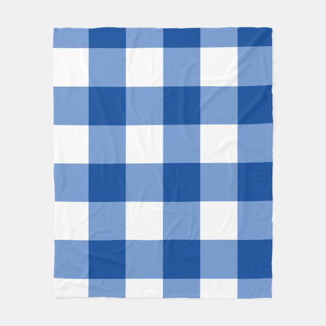 Blue gingham pattern fleece blanket (Front)