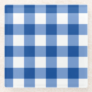 Blue gingham pattern glass coaster