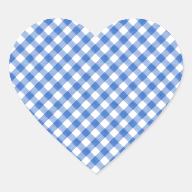 Blue Gingham Pattern Heart Sticker (Front)