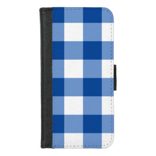 Blue gingham pattern iPhone 8/7 wallet case
