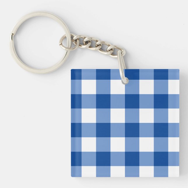 Blue gingham pattern keychain (Front)
