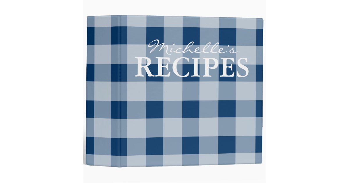 Blue gingham pattern kitchen recipe binder book Zazzle