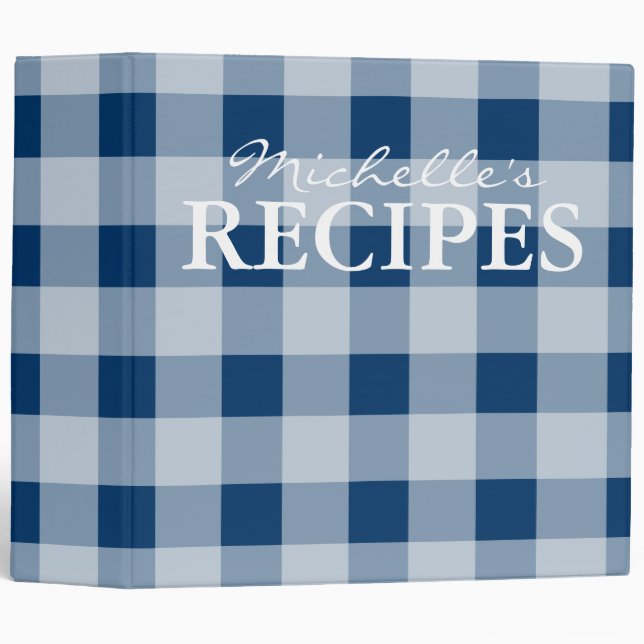 Blue gingham pattern kitchen recipe binder book (Front/Spine)