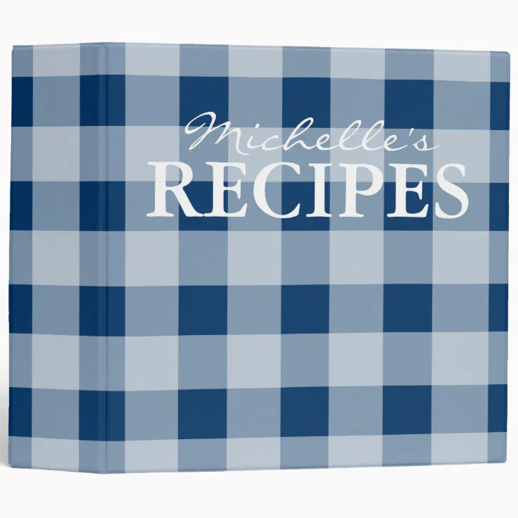 Blue gingham pattern kitchen recipe binder book Zazzle