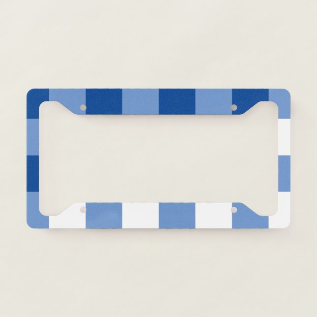 Blue gingham pattern license plate frame (Front)