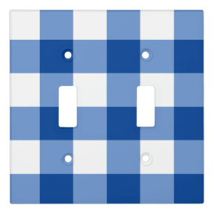 Blue gingham pattern light switch cover