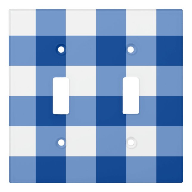 Blue gingham pattern light switch cover (Front)