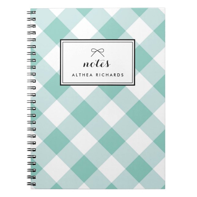 Blue Gingham Pattern Personalized Notebook (Front)