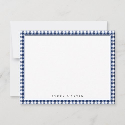 Blue gingham pattern personalized Stationery Note Card