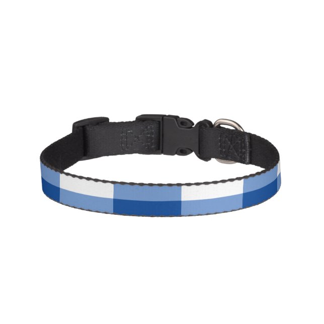 Blue gingham pattern pet collar (Front)