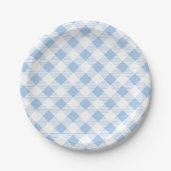 Blue Gingham Pattern  Picnic  Bbq Paper Plate by pj_design at Zazzle