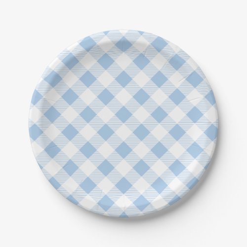 Blue Gingham Pattern Picnic BBQ Paper Plate
