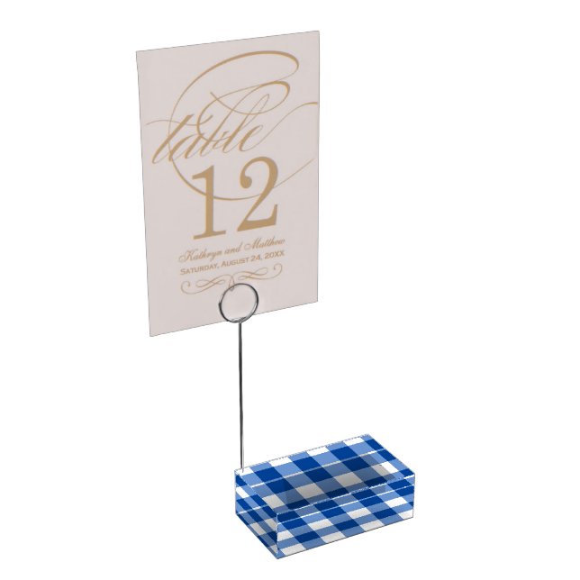 Blue gingham pattern place card holder (Corner)