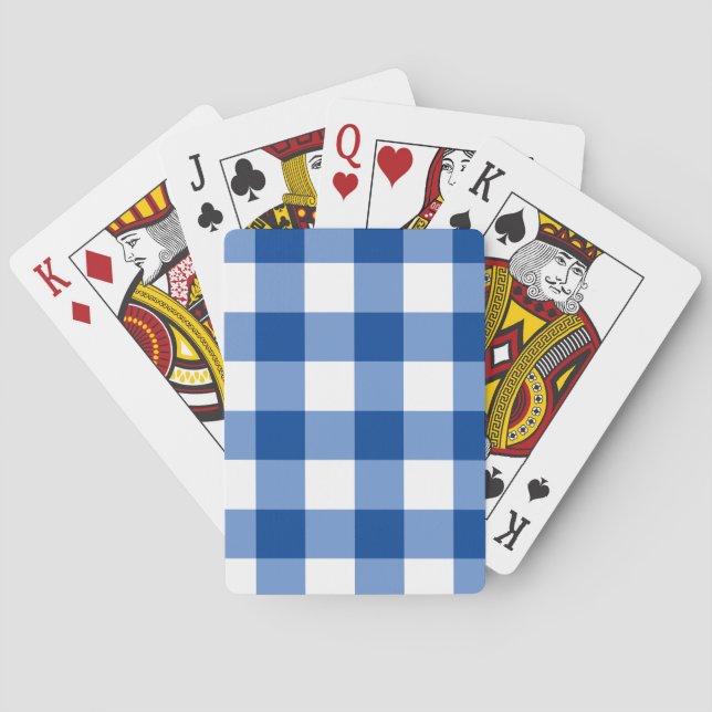 Blue gingham pattern poker cards (Back)